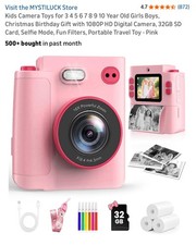 Macchina fotografica stampa istantanea per bambini-giocattoli rosa per 3 4 5 6 7 8 9 10 anni 1080 P32GB