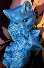 Statuette Gatti Porcellana Bianca invetriata In Blu - Vintage - Cina