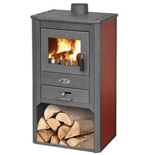 Stufa a legna / Termocamino in acciaio ghisa 9 kW - Mod. Low Wide Fire Bordeaux