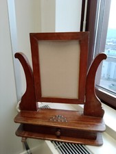 Specchiera antica basculante in legno, antica psiche a lira da restaurare