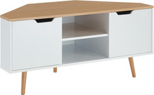 LYNA - Mobiletto Angolare per TV in Stile Industriale, Colore: Bianco E Rovere, 