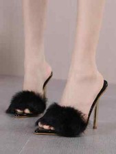 sandali sabot ciabatte tacco spillo 12 cm nero silver pelle sintetica CZ094