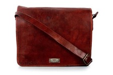 Borsa a tracolla da uomo 18" in vera pelle vintage nuova per laptop messenger...