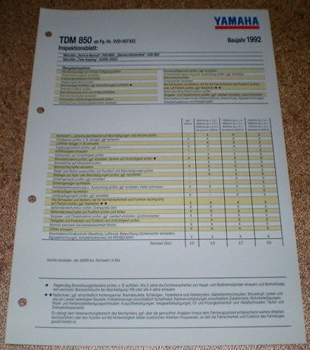 Inspektionsblatt yamaha tdm - inspektionsblatt,