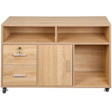 Mobile Multiuso Ufficio Bianco 3 Mensole 2 Cassetti e Armadietto, Chiave 4Ruote