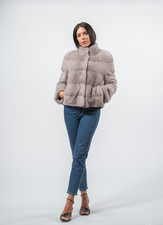 Giacca orizzontale in vera pelliccia visone zaffiro con colletto