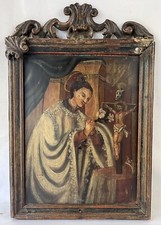 Barocco Dipinto Intagliato Telaio Gesù Croce Santo Motivo Cristianesimo