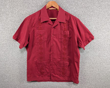 The Havanera Camicia Uomo Rossa Guayabera Stile Cubano Ricamata Casual Bottoni M