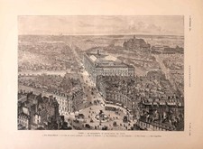Stampa antica PARIGI PANORAMA DEL CENTRO A VOLO D'UCCELLO 1884 Antique print