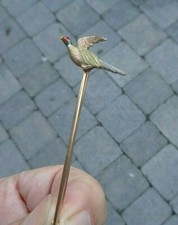 Vintage 15ct Oro E Platino + Smalto Fagiano Barretta Spilla - Tiro / da Caccia