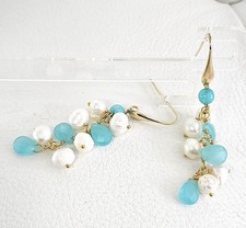 orecchini in argento 925, calcedonio, amazzonite e perle