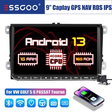 9" Carplay Autoradio Android 13 GPS Camera Per VW GOLF 5 6 PASSAT B6/7 Touran T5