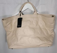 NUOVA borsa tote IO PELLE Italia teschio pelle goffrata LATTE beige XL Weekender