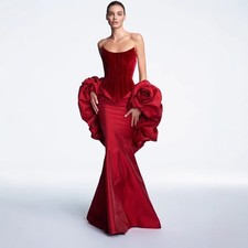 Abito da sera festa 2025 estivo donna senza spalline gonna velluto fiori legato a mano