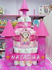 Torta di pannolini Castello Disney rosa o azzurro x Nascita,Battesimo,compleanno