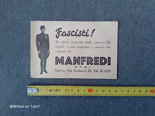 Bigliettino pubblicitario negozio uniformi e divise fasciste ventennio militaria