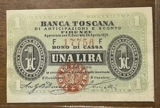 BANCONOTA ANTICA - BANCA TOSCANA DI ANTICIPAZIONE E SCONTO 1 LIRA ANNO 1870