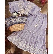 Completo Coordinato Effetto Jeans Denim Dettagli Macramè Positano