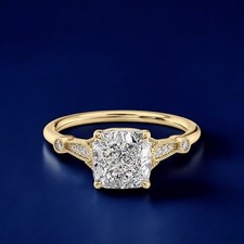 Fede nuziale in oro giallo massiccio 18 kt taglio cuscino 1,70 ct diamante...
