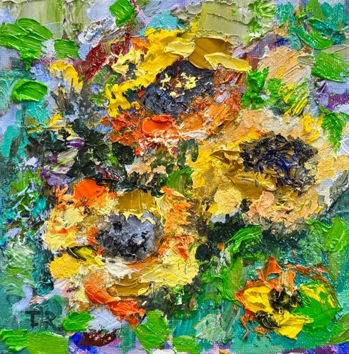 Dipinto olio girasoli 6x6