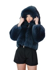 Blue Fox Fur Bomber Jacket 42