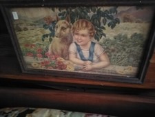 Bimbo e cane oleografia antica