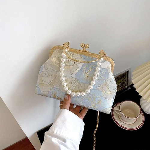 Pochette broccato celeste - in,