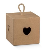 Scatola portaconfetti 8X8X8 CM NATURALE AVANA con cordoncino BOMBONIERA 0LLX