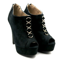 Scarpe Donna Tronchetto Plateau Scamosciato aperto alto 13 cm zip 37 Nero oro 