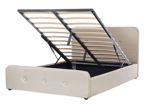 Letto imbottito tessuto beige - tessuto,