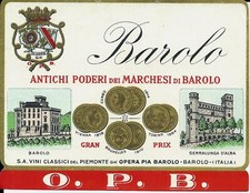 Etichetta vintage originale, Barolo dei marchesi di Barolo 1930ca.