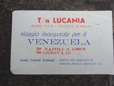 PUBBLICITA' T/N LUCANIA VIAGGIO INAUG.VENEZUELA DA NAPOLI GENOVA GRIMALDI 1951