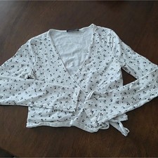 Brandy Melville top floreale avvolgente manica lunga ritagliato taglia unica