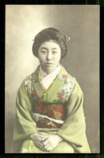 Costume kimono verde geisha BELLEZZA Giappone 1910 ca.