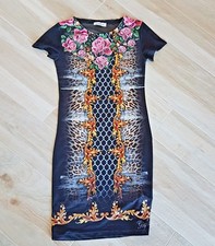 Abito donna fantasia fiori, tubino nero fiori, mini abito floreale strass fiori