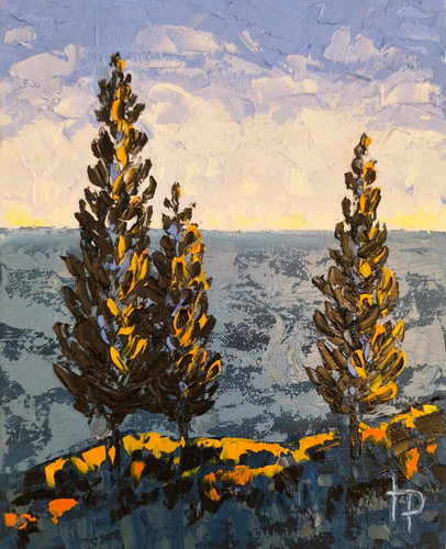 Cipressi tramonto dipinto - cipressi,