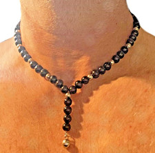 Collana perle nere da donna uomo in acciaio inox catenina girocollo  di con