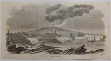 Stampa antica 1865 Catania Sicilia Eruzione Etna