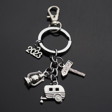 Portachiavi Charms Lanterna Campeggio Camper Carro Rimorchio Vintage 2023 Regalo Portachiavi