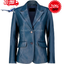 Giacca blazer donna pelle blu