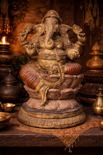 Statua antica ganesha legno - in,
