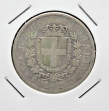 Moneta Italia Regno 1863 Lire 2 Torino Argento V.E. II MB+ (C.00)