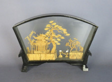 Diorama sughero teca legno vetro paesaggio rurale Cinese soprammobile XX Sec.