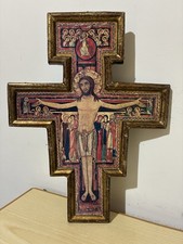 Vecchio Crocifisso Gesù San Damiano Assisi Legno Dorato Oro