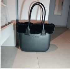 obag Grande nera borsa originale , con pelliccia e manico nero