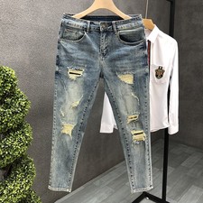Ripped jeans men's nine-point