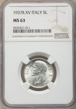 ITALY KINGDOM 1937-R  5 LIRE