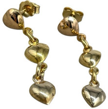 Orecchini Pendenti Tris di Cuori tricolore Oro Bianco Giallo Rosa 18kt femminili