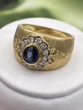 ring anello FASCIA LAVORATA  INCISA A MANO oro18KT 750°/°° ZAFFIRO  e BRILLANTI 