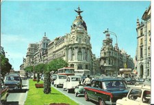 Madrid (Espana) Calle de Alcalà, Alcalà Street, Bus, Old Cars & Sidecar, 2 cart.